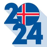 feliz Novo ano 2024, grandes sombra bandeira com Islândia bandeira dentro. vetor ilustração.