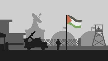 Palestina militares base panorama vetor ilustração. silhueta do militares base com Palestina bandeira. militares ilustração para fundo, papel de parede, questão e conflito