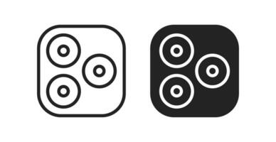 triplo Smartphone Câmera lente Preto branco ícones vetor ilustração