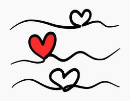 elegante assinatura do amor ou coração sinais com vermelho. mão desenhado contínuo linha roteiro. cursivo texto do coração letras vetor adequado para cartão, casamento, observação.