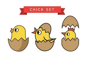 galinhas chocado a partir de a ovo. fofa desenho animado vetor ilustração.
