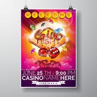 Vector design de festa Flyer em um tema de Casino com batatas fritas e dadinhos