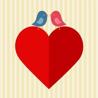Coração vermelho e dois pássaros vetor