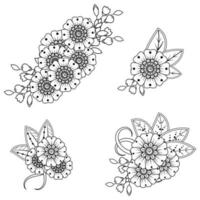 conjunto de flor mehndi para henna, mehndi, tatuagem. vetor