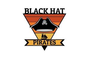chapéu preto pirata design retro vetor