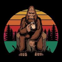 grande primata relaxando com ilustração vetorial retrô de café vetor
