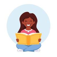 livro de leitura de menina negra. menina estudando com um livro. vetor