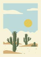 australiano arbusto, nublado clima poster ilustração. estético ensolarado deserto panorama. vetor