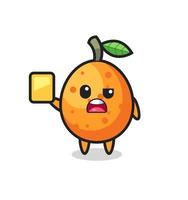 personagem de desenho animado kumquat como árbitro de futebol dando cartão amarelo vetor