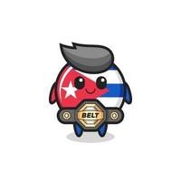 o mascote do emblema da bandeira do lutador mma cuba com um cinto vetor