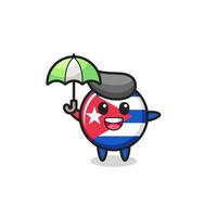 ilustração fofa do emblema da bandeira de cuba segurando um guarda-chuva vetor