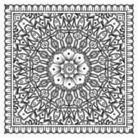 contorno padrão de flor quadrada no estilo mehndi para página de livro de colorir vetor