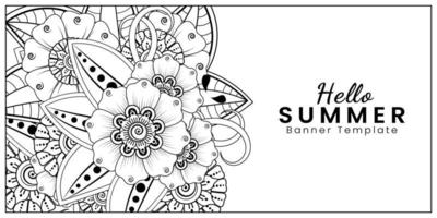 Olá, modelo de banner de verão com flor mehndi vetor