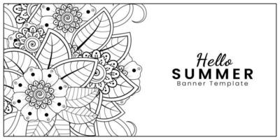 Olá, modelo de banner de verão com flor mehndi vetor