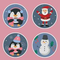 vetor Natal adesivos com pinguim, santa claus e boneco de neve