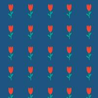 vermelho flores isolado em azul fundo. mão desenhado tulipa floral desatado padronizar vetor ilustração.