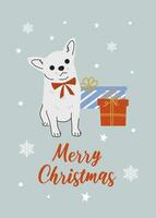 Natal chihuahua dentro mão desenhado estilo. cumprimento texto alegre Natal. lindo ilustração para cumprimento cartões, cartazes e sazonal Projeto. vetor