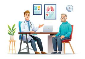 médico falando para idosos paciente às hospital escritório. médico consulta dentro clínica. vetor desenho animado personagem ilustração