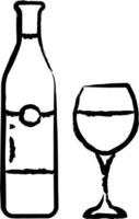 vinho vidro e garrafa mão desenhado vetor ilustração