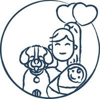 menina e bebê mão desenhado vetor ilustração