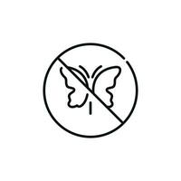 não insetos linha ícone placa símbolo isolado em branco fundo. borboleta proibição linha ícone vetor