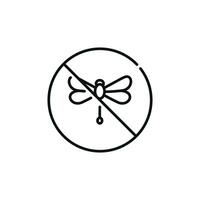 não insetos linha ícone placa símbolo isolado em branco fundo. libélula proibição linha ícone vetor