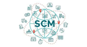 scm bandeira. marketing, plano, azul, esquema, bens, comunicação, transporte, anúncio, mercado, empreendimento, lucro, palavra, mapa, sucesso, caminhão, gráfico, planejamento vetor ilustração.