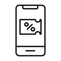 conectados compras ícone, Smartphone com por cento símbolo, linha estilo pode estar usava para local na rede Internet ícones, ui e Móvel apps vetor