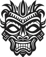 majestoso emblema do indígena cultura à moda ícone simplista arte Preto vetor tiki mascarar