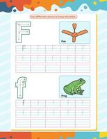 f alfabeto rastreamento prática planilha. educacional coloração livro página com esboço vetor ilustração para pré escola