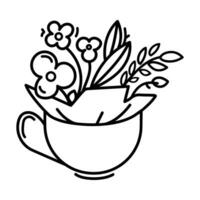 copo com flores dentro linha logotipo ícone conceito.vetor ilustração do uma copo do café ou chá com flores crescendo a partir de isso.simples linha Projeto para café loja, flor fazer compras idéia vetor