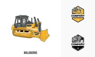 escavadora pesado equipamento ilustração, escavadora pesado equipamento logotipo crachá modelo vetor