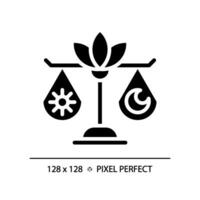 2d pixel perfeito silhueta glifo estilo dia e noite Saldo ícone, isolado vetor, meditação ilustração, sólido pictograma. vetor