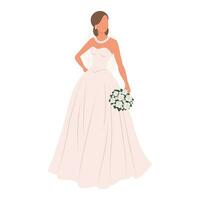 noiva dentro uma Casamento vestir com uma ramalhete do flores em uma branco fundo. luxo Casamento ilustração, modelo para convite, vetor