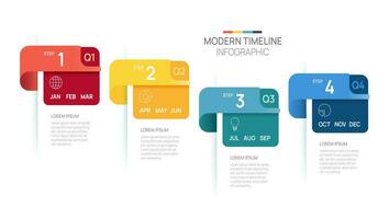 o negócio degrau Linha do tempo infográfico seta modelo. moderno Marco histórico elemento Linha do tempo diagrama calendário e 4 trimestre tópicos, vetor infográficos.