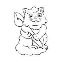 fofo gato artista com uma escova dentro dele patas. coloração página para crianças. digital carimbo. desenho animado estilo personagem. vetor ilustração isolado em branco fundo.