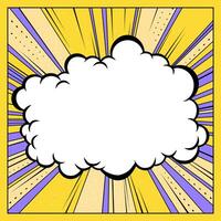 histórias em quadrinhos discurso bolha para texto pop arte Projeto. amarelo fundo com nuvem quadro, Armação Projeto vetor