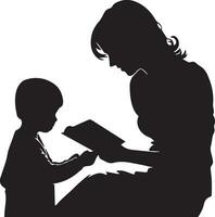 mãe ler livro dela criança vetor silhueta 8