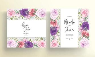cartão de convite de casamento com belas decorações florais vetor