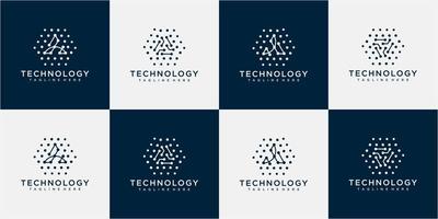 carta um vetor de design de logotipo de tecnologia. letra um logotipo de triângulo abstrato