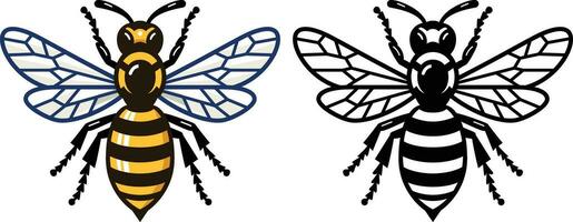 detalhado vespa com Preto e amarelo listras, asas espalhar fora, abelhão, drone, abelha, assassino abelha, rainha abelha colori e Preto e branco linha arte estoque vetor imagem