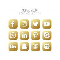 mídia social e coleção de logotipo dourado isolado de rede em branco vetor