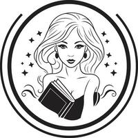 gráfico sabedoria fêmea instrutor com livro logotipo ícone conhecimento iluminado mulher ensino livro vetor arte