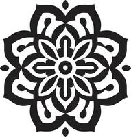 requintado geométrico padrões árabe floral ícone dentro Preto árabe tesouros dentro monocromático floral emblema com florais vetor