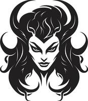 elegante erupção lindo fêmea demônio logotipo icônico sedutora desencadeado Preto emblema Projeto vetor