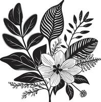 botânico paraíso Preto logotipo com tropical florais ilha fuga vetor ícone dentro Preto