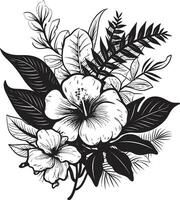 icônico paraíso desencadeado Preto emblema Projeto Preto e exuberante exótico floral vetor