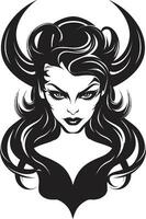 majestoso encantamento lindo fêmea demônio logotipo demônio elegância dentro monocromático Preto vetor ícone