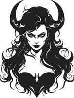 abafado sedutora lindo fêmea demônio logotipo domínio sensual tentação dentro Preto encantador demônio ícone vetor