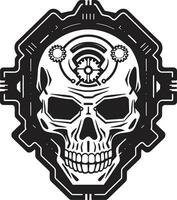 cyberpunk crânio emblema a fusão do homem e máquina vetor mecânico crânio ícone uma tecnológica metamorfose